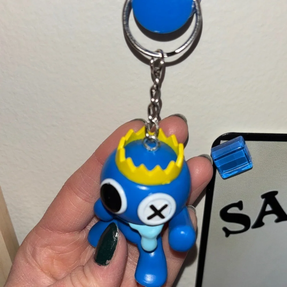 Rainbow friends keychain purse charm blue monster figurine accessory